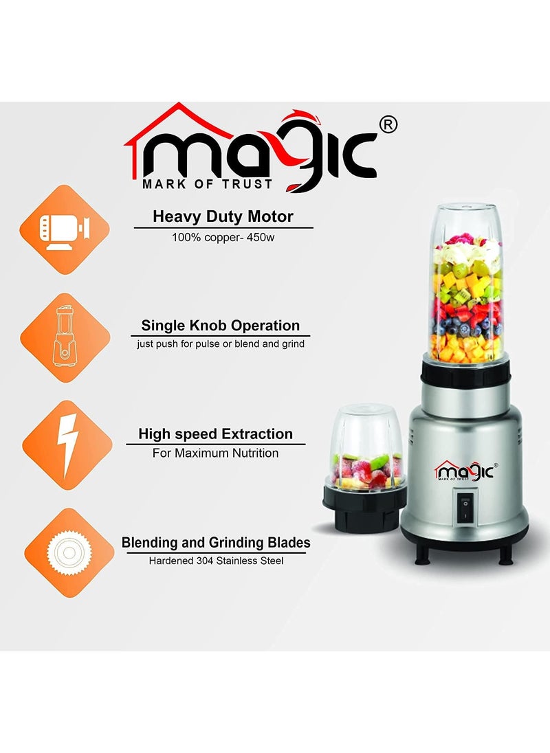 FABRON - Magic Nutri Blender Bullet Mixer Grinder Juicer 450 Watts MultiFunctional 2 Jars With 2 Blades Full Copper Motor Nutri Blender For Smoothies Coffee Soup 1 Year Warranty - Image 1