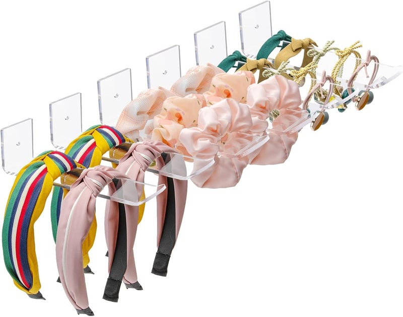 Luckam Acrylic Headband Holder Wall Display, 6 Pack Clear Hanging Headband Organizer Shelf for Girls Women - Image 1