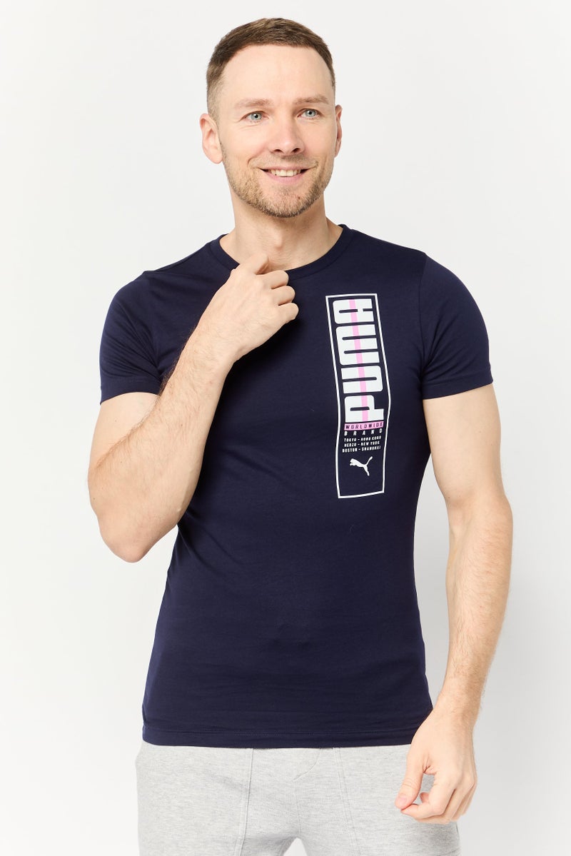 PUMA تي شيرت رياضي للرجال بأكمام قصيرة، خارجي، لون كحلي - Image 1