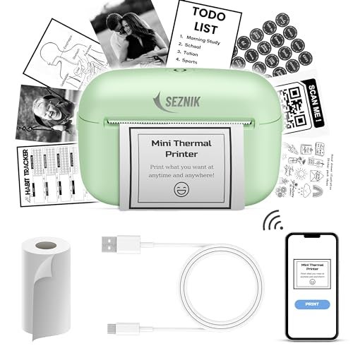 SEZNIK Mini Printer, Ultra HD Print 304 dpi | Inkless | Portable | Bluetooth Compatible with Android iOS | 1 Year Warranty (Mini-UltraHD-Green) - Image 4