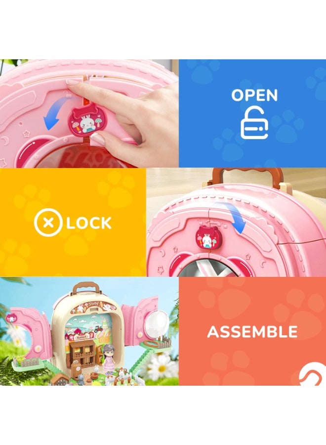 LBMT لعبة لعب تظاهرية لدمية أرنب أليف مع حقيبة ظهر حاملة، مجموعة لعب للعناية 3 في 1، إكسسوارات لعب تظاهرية ولعبة مجفف شعر، مجموعة لعب دور أرنب للفتيات بعمر 3+ عامًا - Image 4