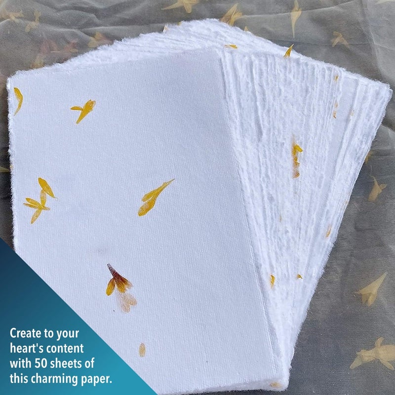 Wanderings A4 Handmade Paper with Deckled Edge and Real Flower Petals - 8.3" x 11.7", 150 GSM, 50 Sheets Textured Paper - Perfect for Watercolor, Drawing, Writing, Printing & Mixed Media - Image 5