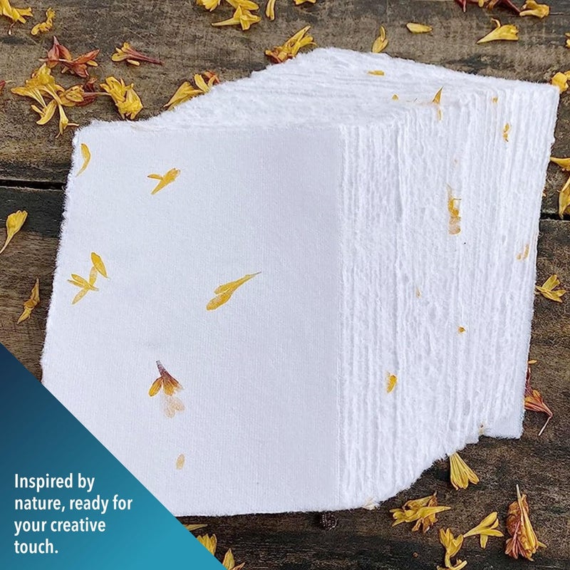 Wanderings A4 Handmade Paper with Deckled Edge and Real Flower Petals - 8.3" x 11.7", 150 GSM, 50 Sheets Textured Paper - Perfect for Watercolor, Drawing, Writing, Printing & Mixed Media - Image 2