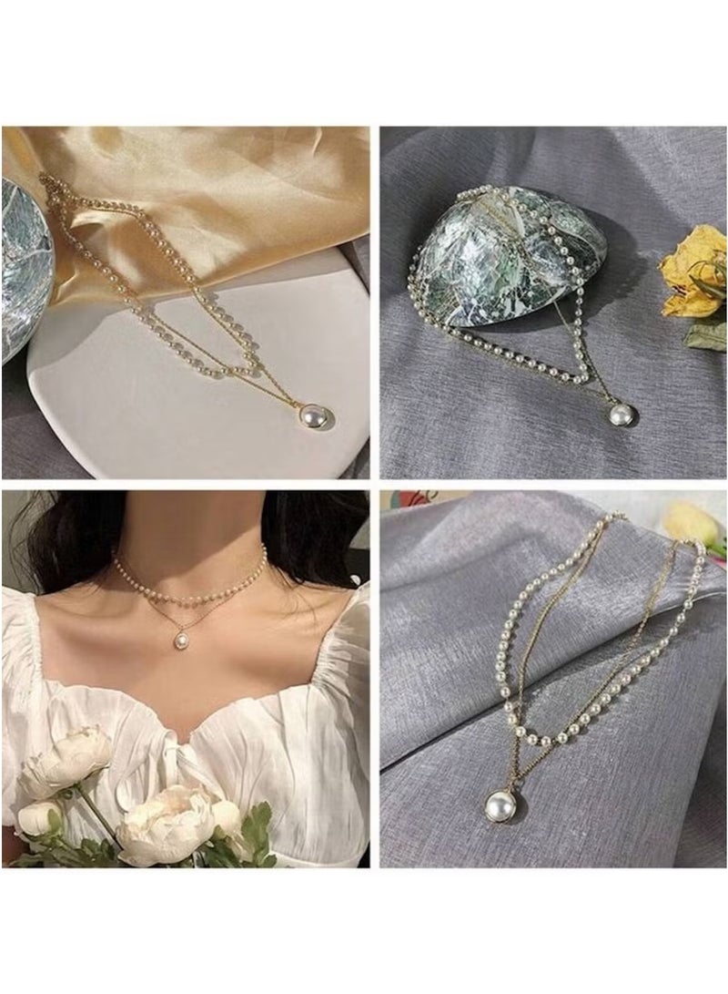 Huitich Elegant Gold Color Tone Layered Pearl Pendant Necklace - Image 3