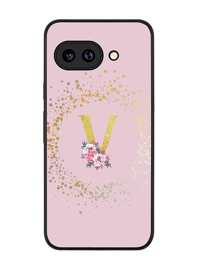 Stylizedd For Google Pixel 9a Case,Slim fit Camera Protection, Shockproof Thin Phone cover  - Custom Monogram Floral - V  (Pink )