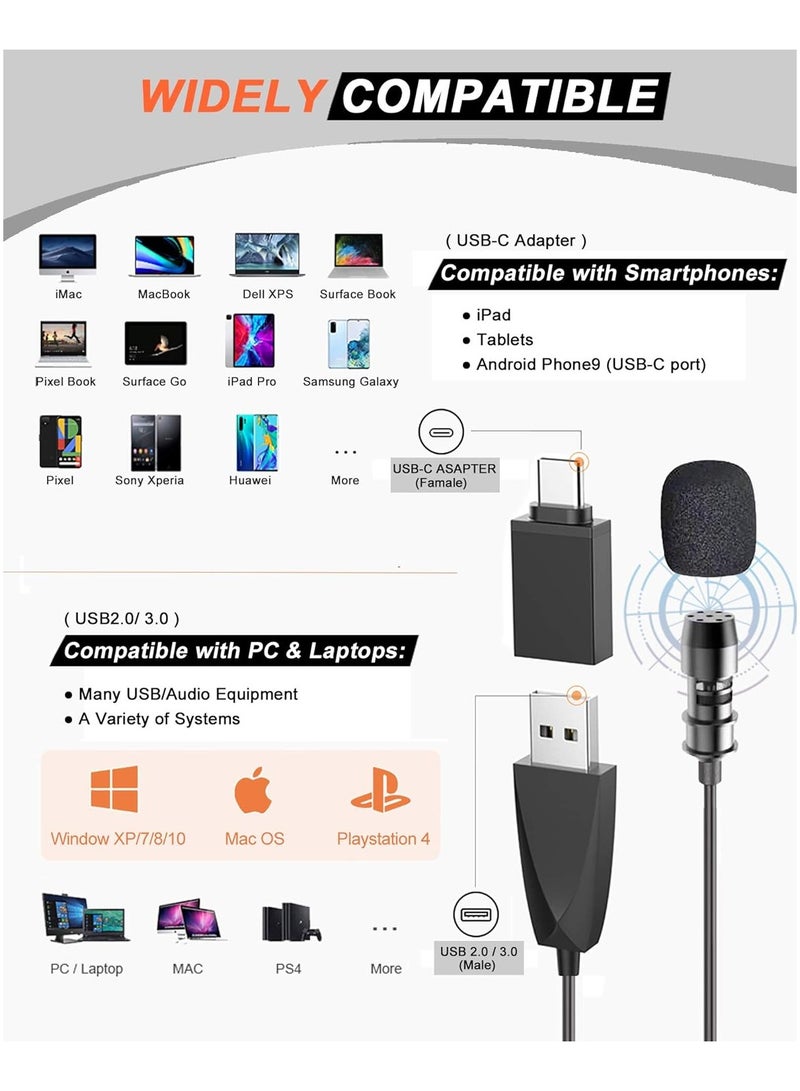 USB-C Lavalier Microphone – Clip-On Omnidirectional Condenser Mic for Recording, Streaming, Podcasting – Compatible with Android, Laptop, PC, Mac & PS4 – Plug & Play  - Image 2