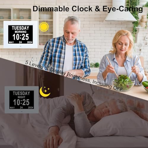 TMC 8 Inch Digital Dementia Clock for Seniors, Large Calendar with Day Date & Week Display, 5 Alarms + 3 Medicine Reminders, Plays SD Card Video, Wall Mountable, Detachable Stand (White, SD) - Image 4