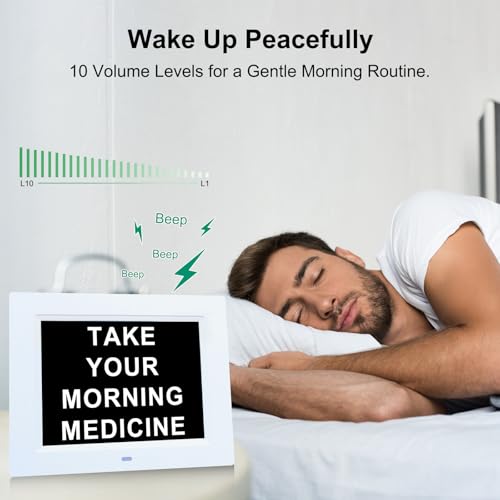 TMC 8 Inch Digital Dementia Clock for Seniors, Large Calendar with Day Date & Week Display, 5 Alarms + 3 Medicine Reminders, Plays SD Card Video, Wall Mountable, Detachable Stand (White, SD) - Image 5