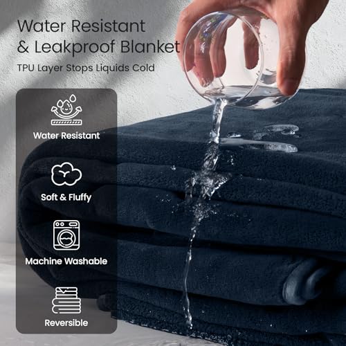 LOOBANI Waterproof Throw Blanket for Couch: Reversible Leakproof Couch Blanket 40" x 60", Soft Coral Fleece Bed Blanket Stain-Proof for Sofa Cover, Pet Accidents, Travel, Blue - Image 3