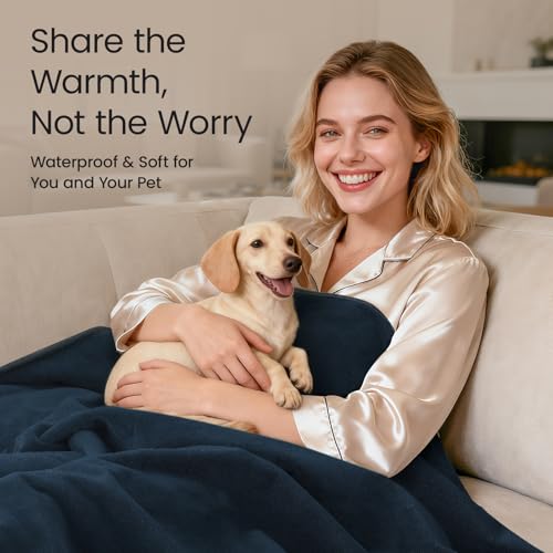 LOOBANI Waterproof Throw Blanket for Couch: Reversible Leakproof Couch Blanket 40" x 60", Soft Coral Fleece Bed Blanket Stain-Proof for Sofa Cover, Pet Accidents, Travel, Blue - Image 4