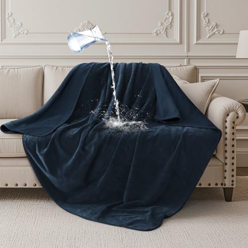 LOOBANI Waterproof Throw Blanket for Couch: Reversible Leakproof Couch Blanket 40" x 60", Soft Coral Fleece Bed Blanket Stain-Proof for Sofa Cover, Pet Accidents, Travel, Blue - Image 1