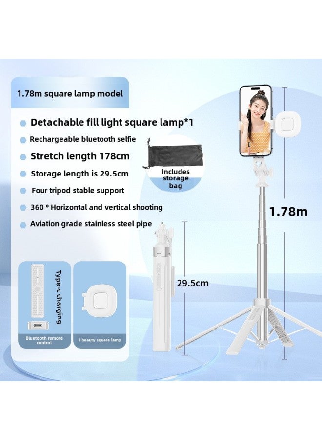 Y Sequence Mobile Phone Selfie Stick Bluetooth Selfie Mobile Phone Live Four-legged Stand Selfie Stick Manufacturers Wholesale-Color:Y16-f2 Single Round Light - White (stainless Steel) - Image 1