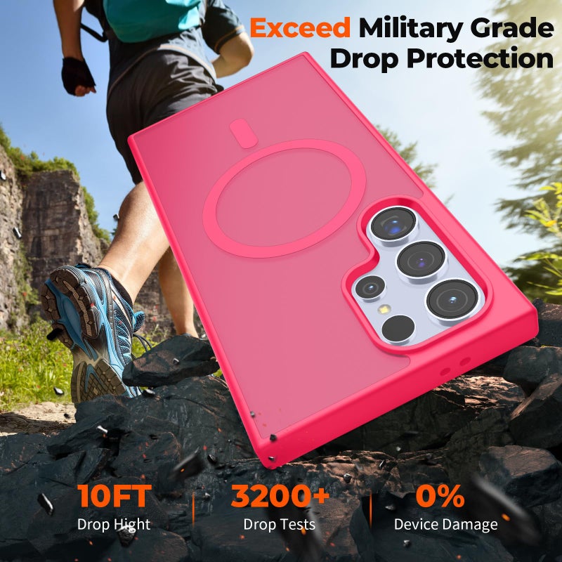 SUPFINE Magnetic for Samsung Galaxy S24 Ultra Case Case(Compatible with MagSafe) (Military Grade Drop Protection) Slim Translucent Shockproof Phone Case,Hot Pink - Image 4