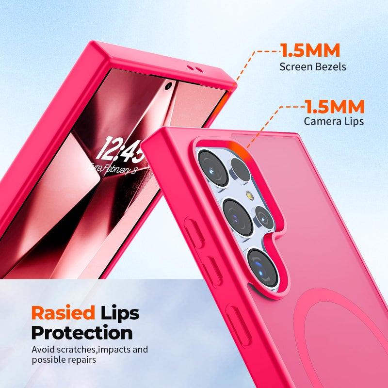 SUPFINE Magnetic for Samsung Galaxy S24 Ultra Case Case(Compatible with MagSafe) (Military Grade Drop Protection) Slim Translucent Shockproof Phone Case,Hot Pink - Image 5