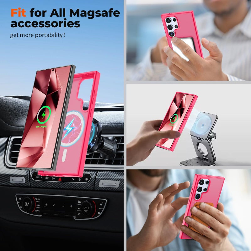 SUPFINE Magnetic for Samsung Galaxy S24 Ultra Case Case(Compatible with MagSafe) (Military Grade Drop Protection) Slim Translucent Shockproof Phone Case,Hot Pink - Image 3