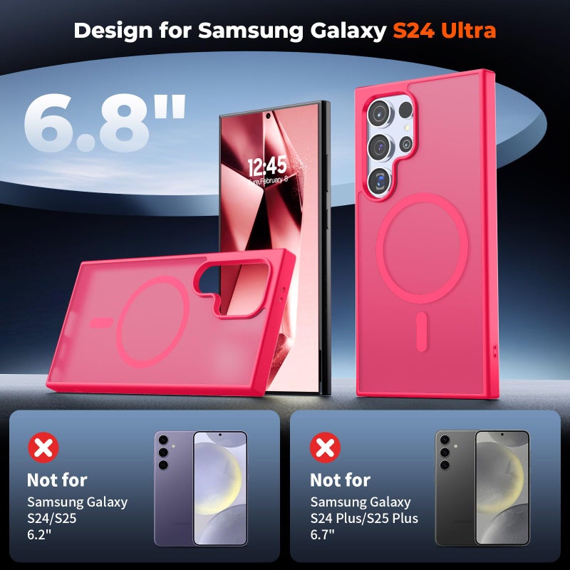 SUPFINE Magnetic for Samsung Galaxy S24 Ultra Case Case(Compatible with MagSafe) (Military Grade Drop Protection) Slim Translucent Shockproof Phone Case,Hot Pink - Image 2