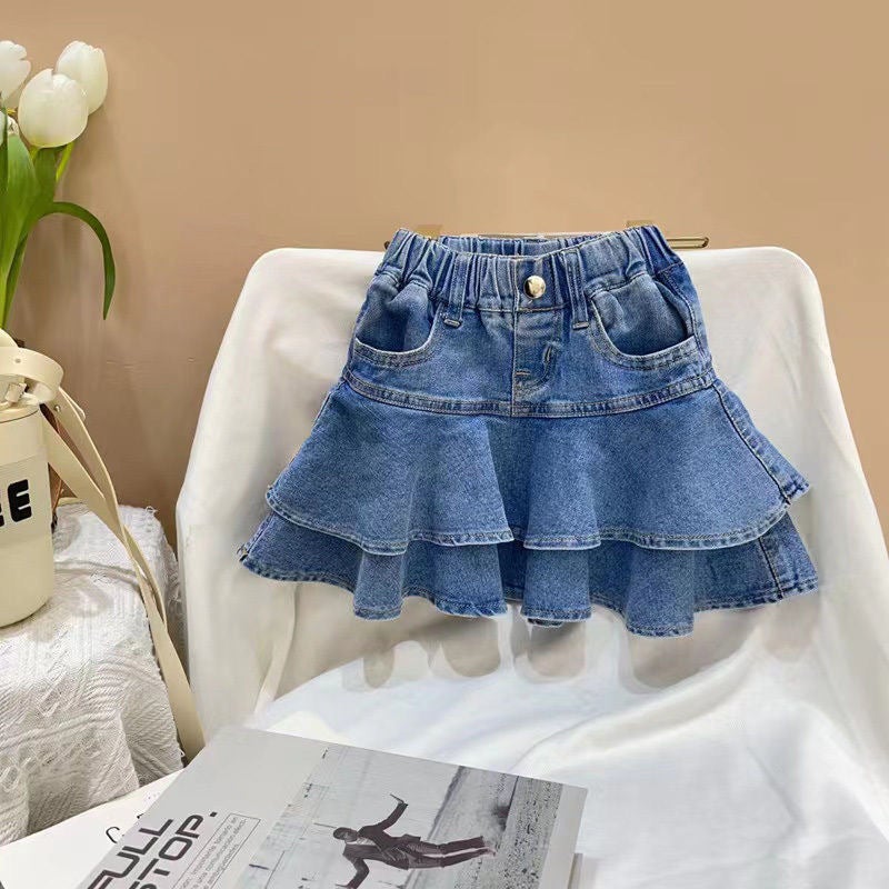 Girls Denim Skirt 2024 Spring Summer Korean Fashion Denim Skirt (with Pants) 