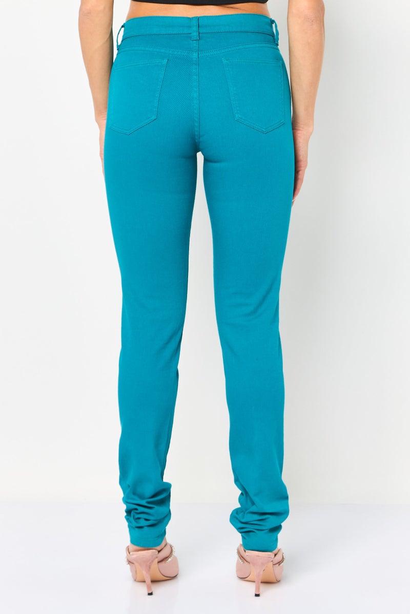 LACOSTE Women Slim Fit Solid Stretchable Jeans, Green - Image 3