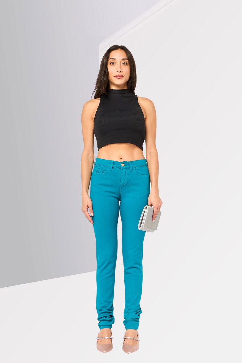 LACOSTE Women Slim Fit Solid Stretchable Jeans, Green - Image 4