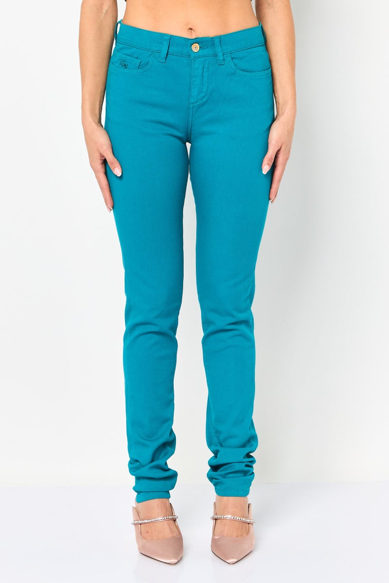 LACOSTE Women Slim Fit Solid Stretchable Jeans, Green - Image 1