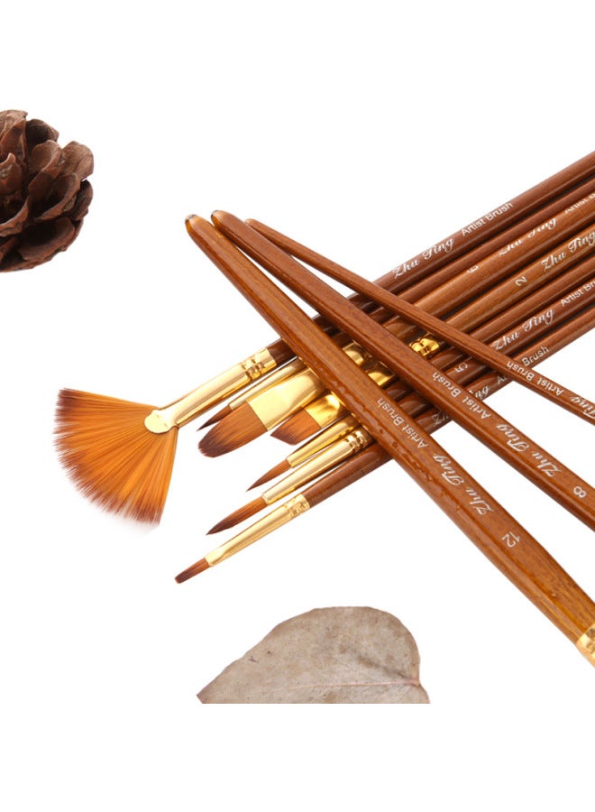 ZhuTing Linen Wood Watercolor Pen Two-color Nylon Wool Combination Brush Set With Fan-shaped Water Chalk - Image 4