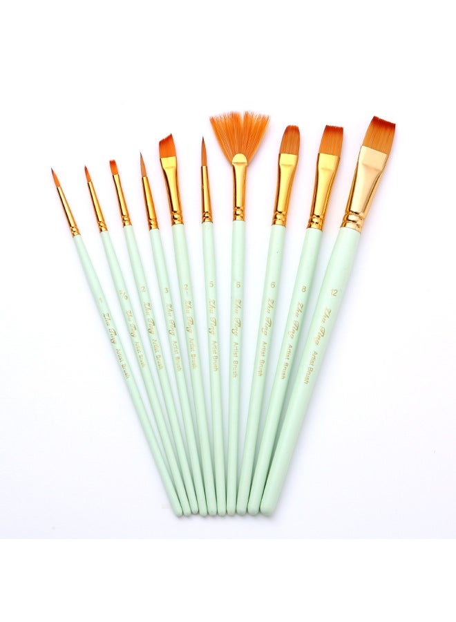 ZhuTing Linen Wood Watercolor Pen Two-color Nylon Wool Combination Brush Set With Fan-shaped Water Chalk - Image 1
