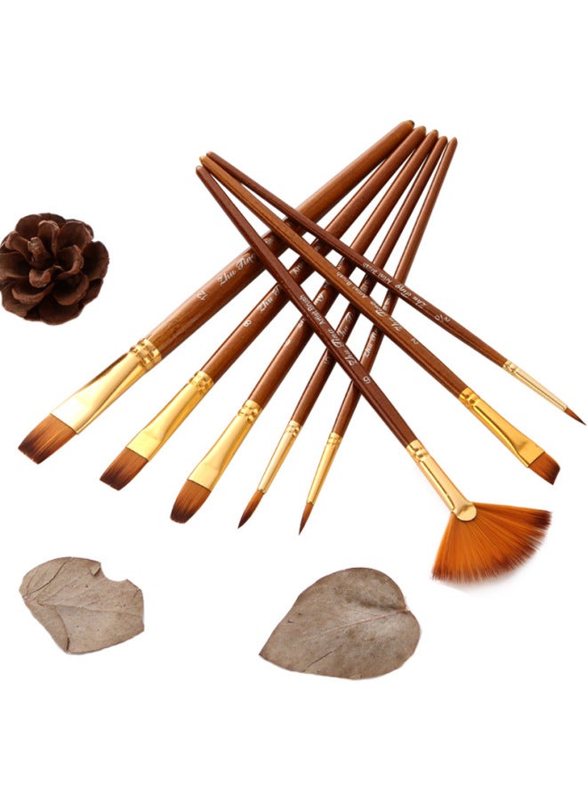 ZhuTing Linen Wood Watercolor Pen Two-color Nylon Wool Combination Brush Set With Fan-shaped Water Chalk - Image 3