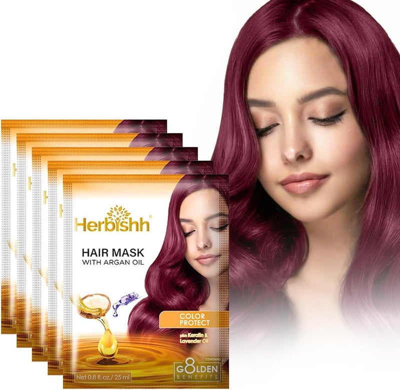 Herbishh Argan Hair Mask - Deep Conditioning & Hydration (25ml x 5 Pouches) | No Sulphates, No Parabens | Travel-Friendly Pack - Image 1