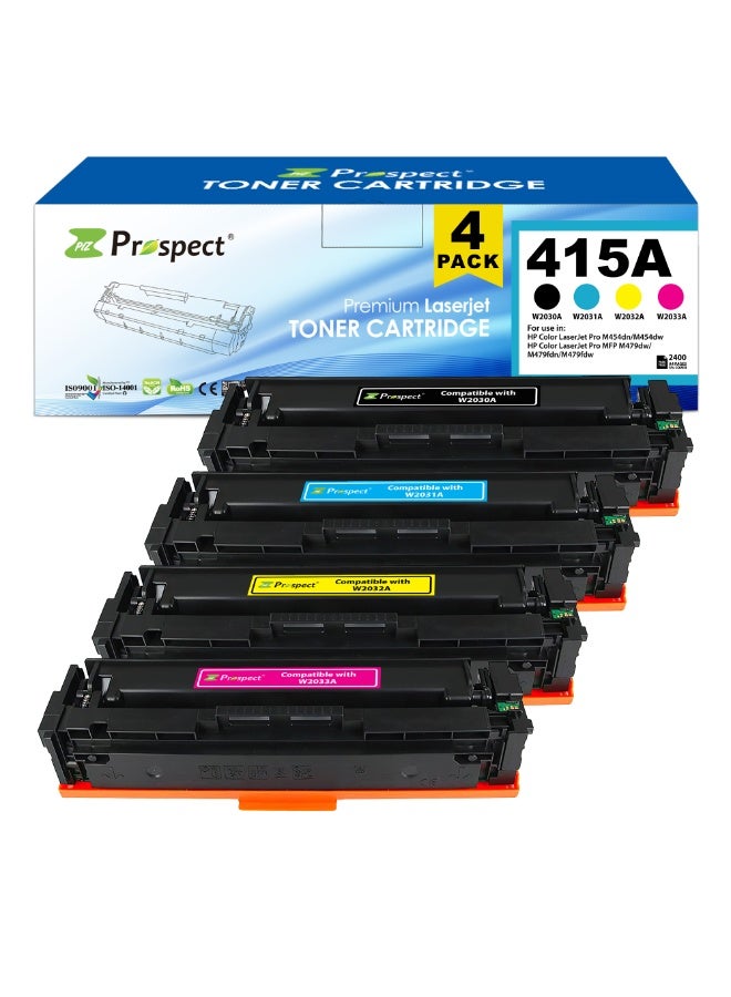 Prospect Toner Cartridge Full Set 415A W2030A BK W2031A CY W2032A YL W2033A MG Compatible Cartridges with 415A & 415X HP Color Laserjet M454dn M454dw Pro MFP M479dw M479fdn M479fdw (Black Cyan Yellow Magenta 4-Pack)  - Image 1