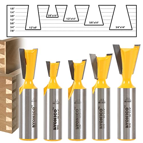 YONICO Dovetail Router Bit Set 5 Bit 1/2-Inch Shank 14520 - Image 2
