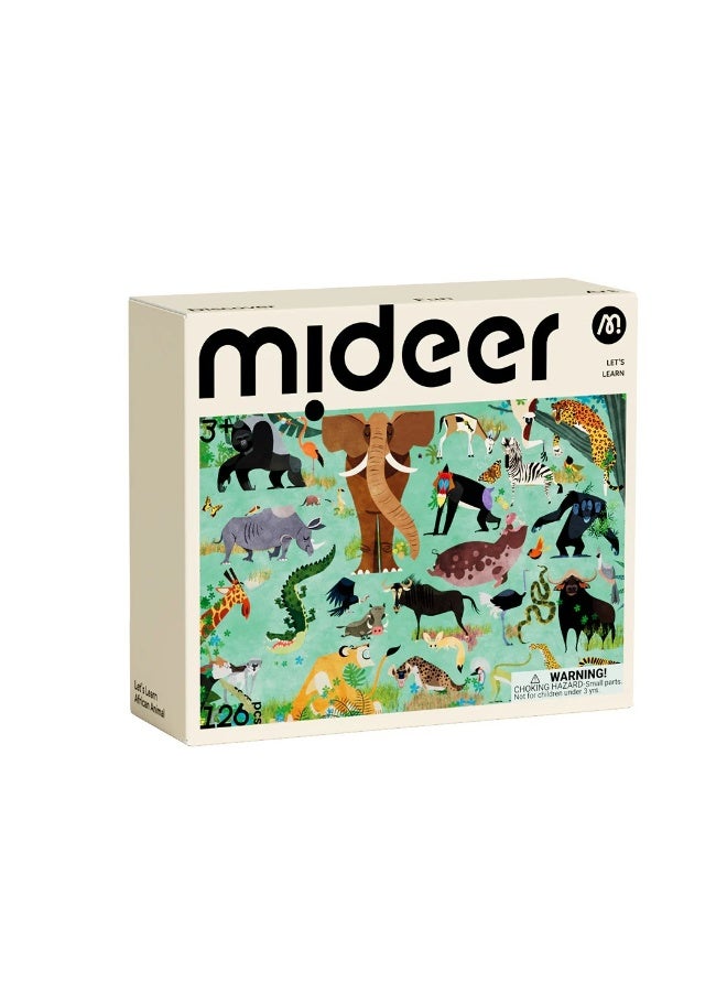 MiDeer Let’s Learn African Animals Puzzle 126 Pieces for Kids 3+, Educational Jigsaw Puzzle with Wildlife Animals, Nature Learning Puzzle Game for Children, Cognitive STEM Toy with Encyclopedia Guide - Image 1