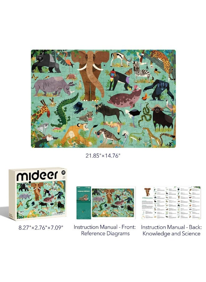 MiDeer Let’s Learn African Animals Puzzle 126 Pieces for Kids 3+, Educational Jigsaw Puzzle with Wildlife Animals, Nature Learning Puzzle Game for Children, Cognitive STEM Toy with Encyclopedia Guide - Image 2