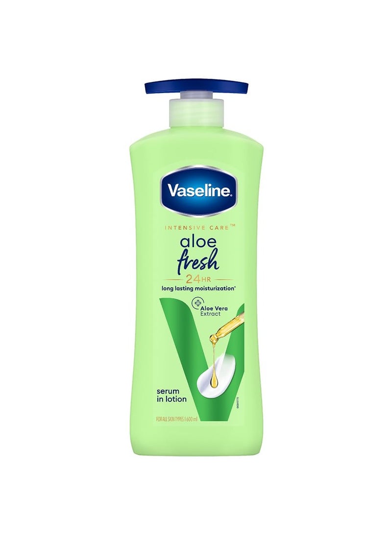 Vaseline Aloe Fresh Body Lotion,24 HR Long Lasting Moisturisation with Aloe Vera extract and Menthol, 600ml - Image 1
