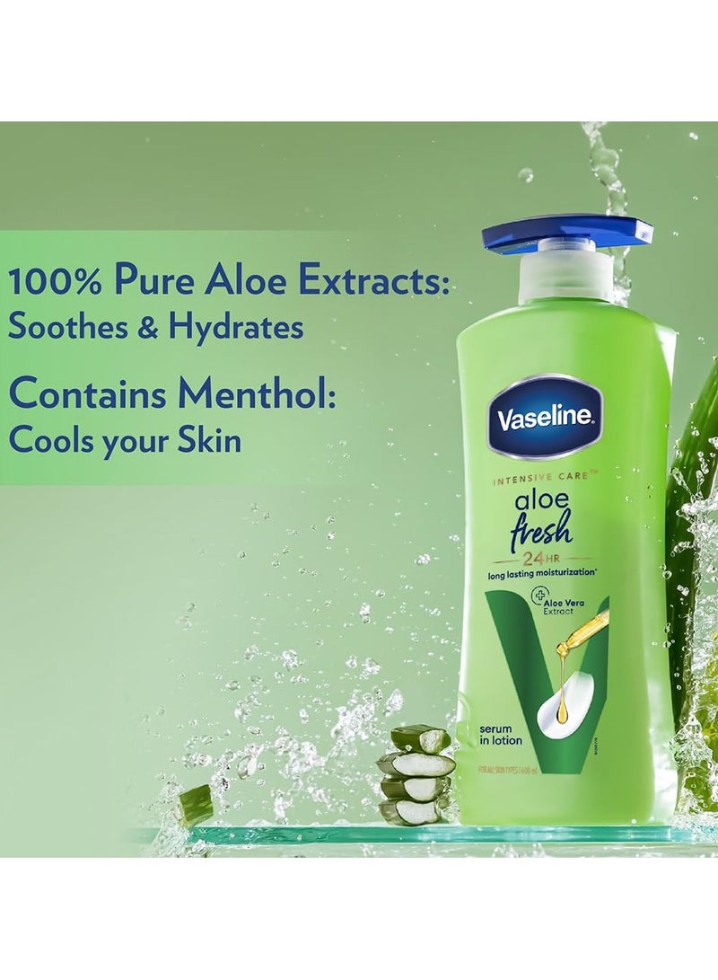 Vaseline Aloe Fresh Body Lotion,24 HR Long Lasting Moisturisation with Aloe Vera extract and Menthol, 600ml - Image 3