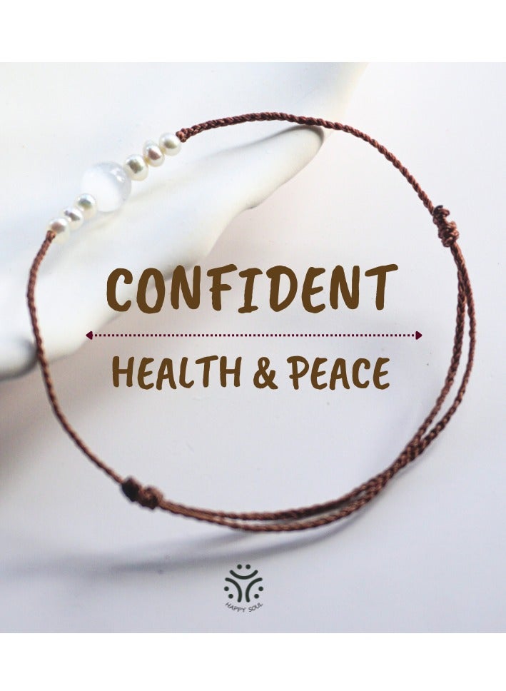 تصميم أصلي حجر عين القط الطبيعي، لؤلؤ، خيط شمع، سوار رفيع للغاية، يعني الثقة والصحة والسلام، سوار منسوج يدويًا، أبيض لؤلؤي - Image 1