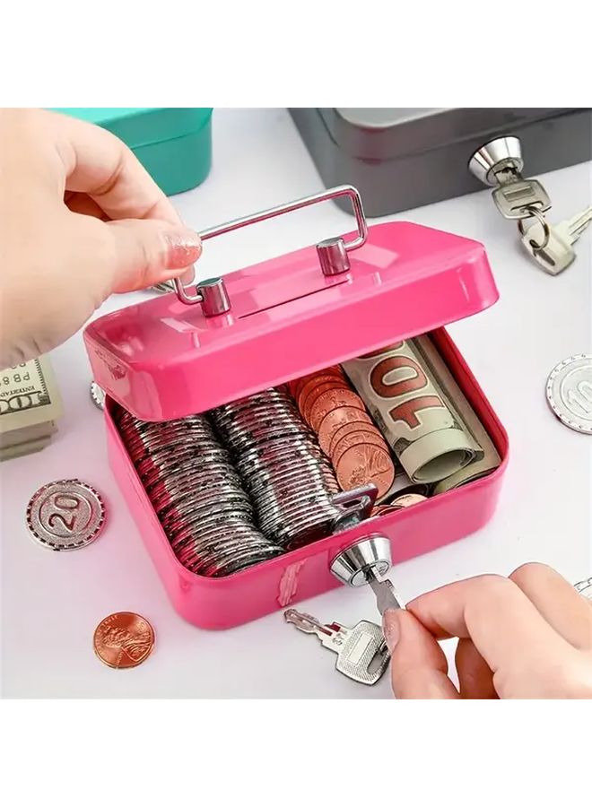Pink Heavy Duty Metal Key Lock Storage Box Secure Safe For Cash Valuables - Image 5