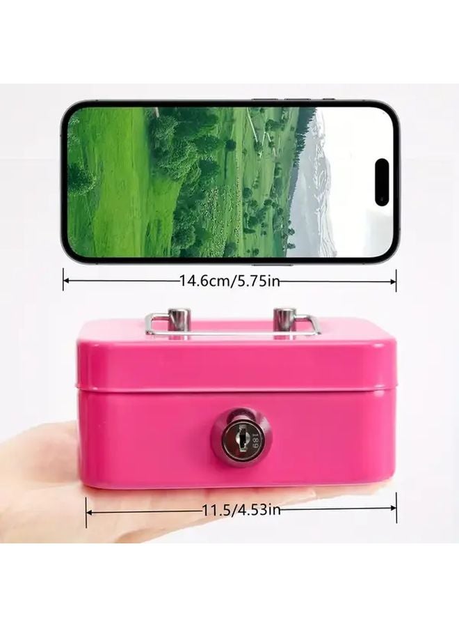 Pink Heavy Duty Metal Key Lock Storage Box Secure Safe For Cash Valuables - Image 4