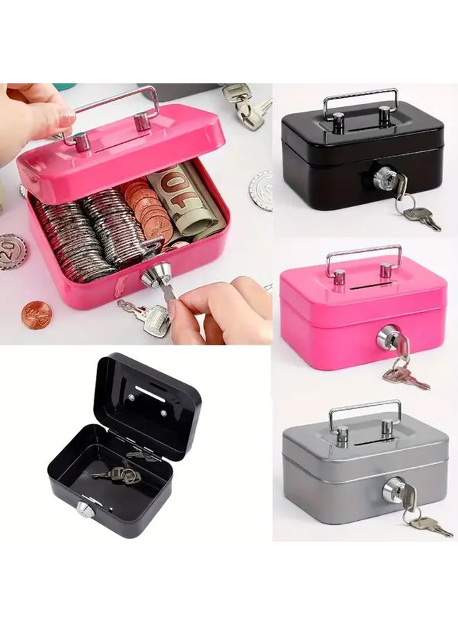 Pink Heavy Duty Metal Key Lock Storage Box Secure Safe For Cash Valuables - Image 2