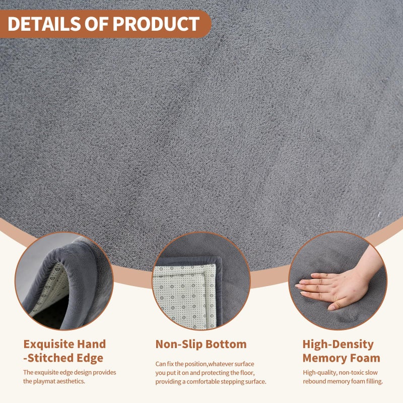 DoCred Baby Play Mat for Floor - 1.4" Thick Memory Foam Rug, 70"x59" Playpen Tummy Time Mat, Soft Velvet Nursery Rug, Large Padded Crawling Mats, Cushioned Pads for Playroom Toddlers, Infants, Yoga, Tatami - Image 3