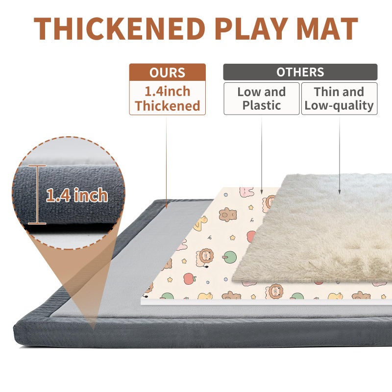 DoCred Baby Play Mat for Floor - 1.4" Thick Memory Foam Rug, 70"x59" Playpen Tummy Time Mat, Soft Velvet Nursery Rug, Large Padded Crawling Mats, Cushioned Pads for Playroom Toddlers, Infants, Yoga, Tatami - Image 2