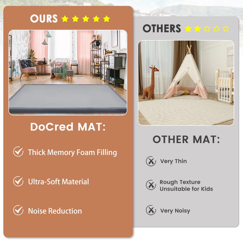 DoCred Baby Play Mat for Floor - 1.4" Thick Memory Foam Rug, 70"x59" Playpen Tummy Time Mat, Soft Velvet Nursery Rug, Large Padded Crawling Mats, Cushioned Pads for Playroom Toddlers, Infants, Yoga, Tatami - Image 4