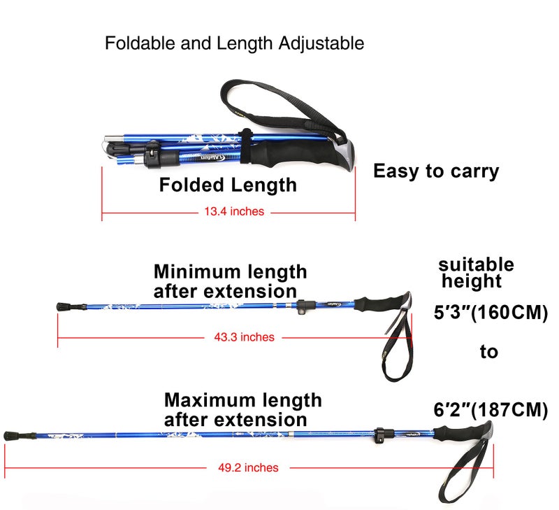 A ALAFEN Aluminum Collapsible Ultralight Travel Trekking Hiking Pole for Men and Women (Fits 5'3" - 6'2"), Single Pole (1 Pack), Blue - Image 3