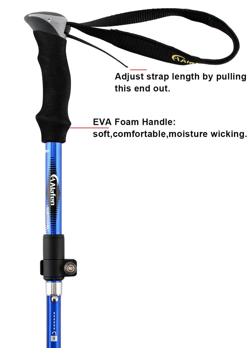 A ALAFEN Aluminum Collapsible Ultralight Travel Trekking Hiking Pole for Men and Women (Fits 5'3" - 6'2"), Single Pole (1 Pack), Blue - Image 4