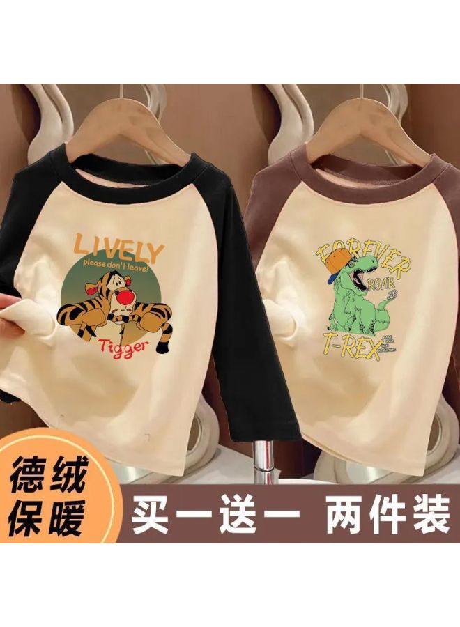 Girls' Thermal Raglan Sleeve Base Shirt Long Sleeve Warm Children's Inner Wear Autumn And Winter Style For Older Children