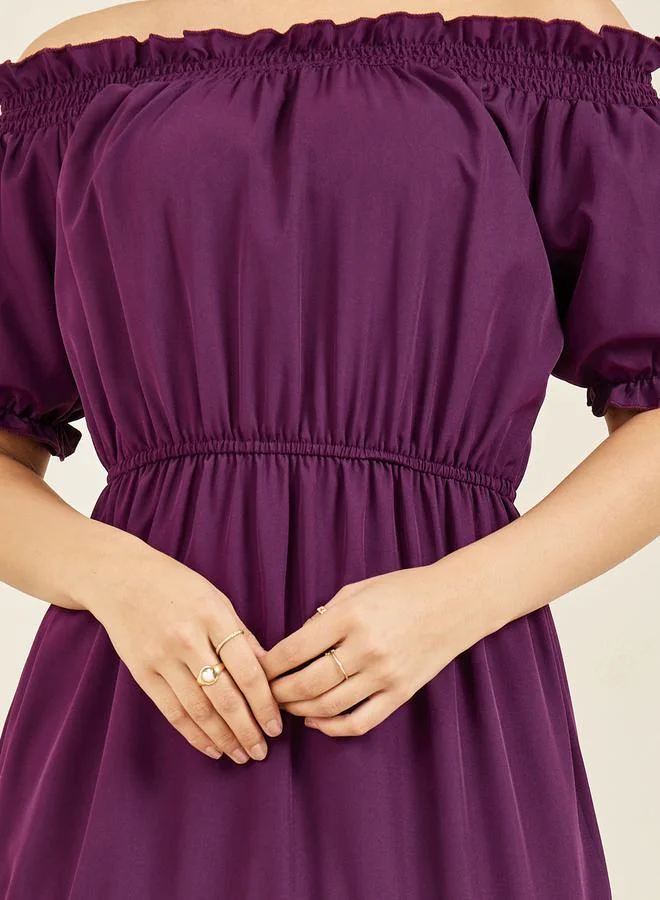 Styli Styli Off Shoulder Ruffle Detail Tiered Maxi Dress