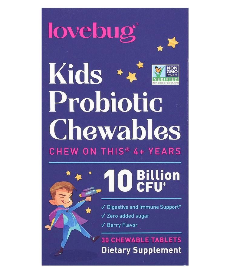 LoveBug Probiotics Kids Probiotics 4+ Years Berry 10 Billion CFU 30 Chewable Tablets