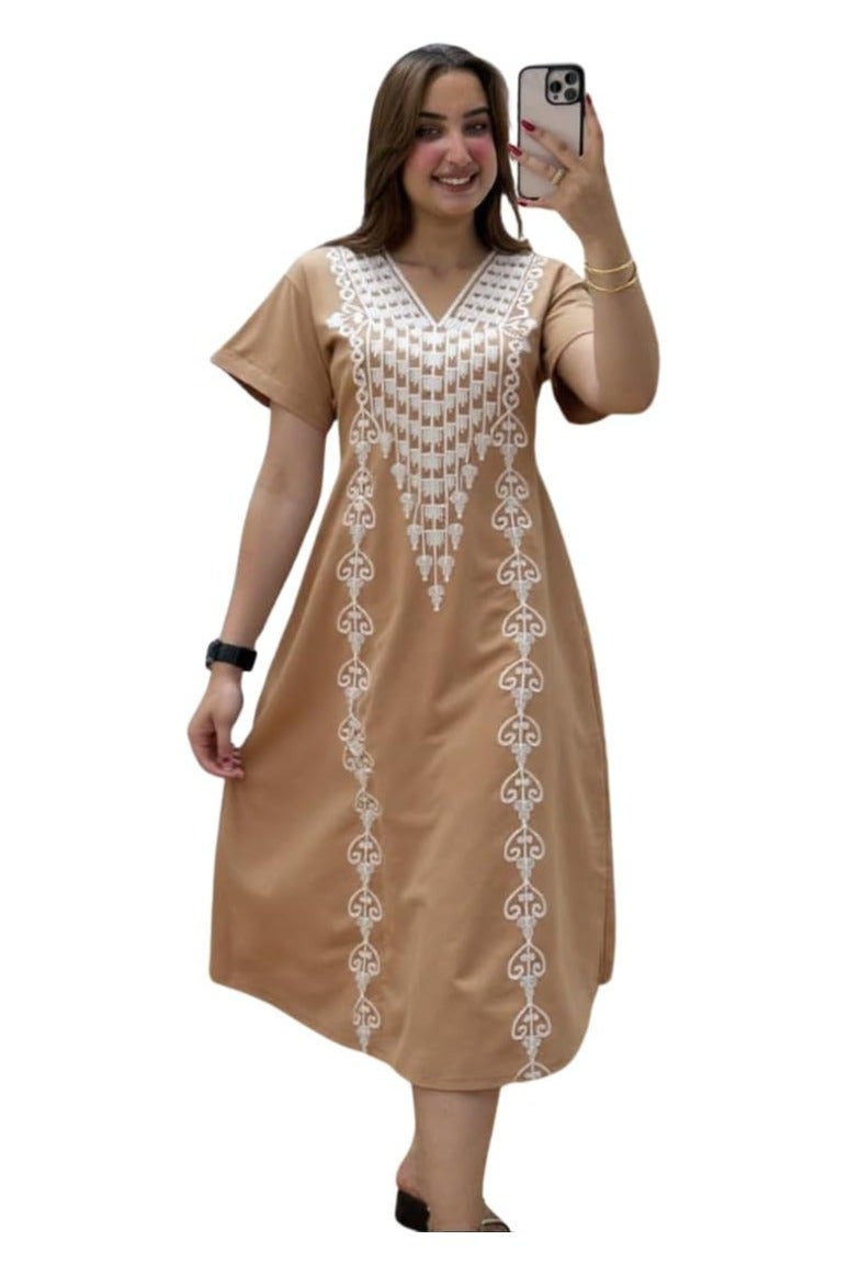 Women's Summer Home Jalabiya - Half Sleeves, Below Knee Length - Soft Cotton - Two Wide Sizes 1 (60-85 kg) and 2 (85-120 kg) - Cheerful Summer Colors  - Image 1