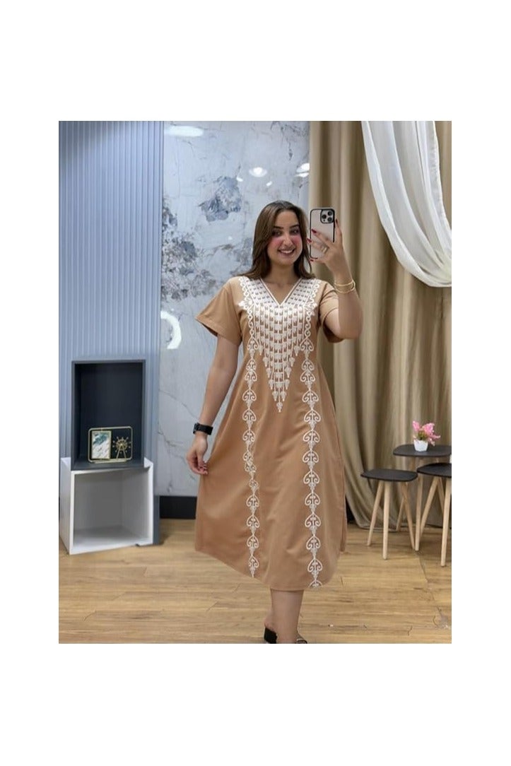 Women's Summer Home Jalabiya - Half Sleeves, Below Knee Length - Soft Cotton - Two Wide Sizes 1 (60-85 kg) and 2 (85-120 kg) - Cheerful Summer Colors  - Image 2