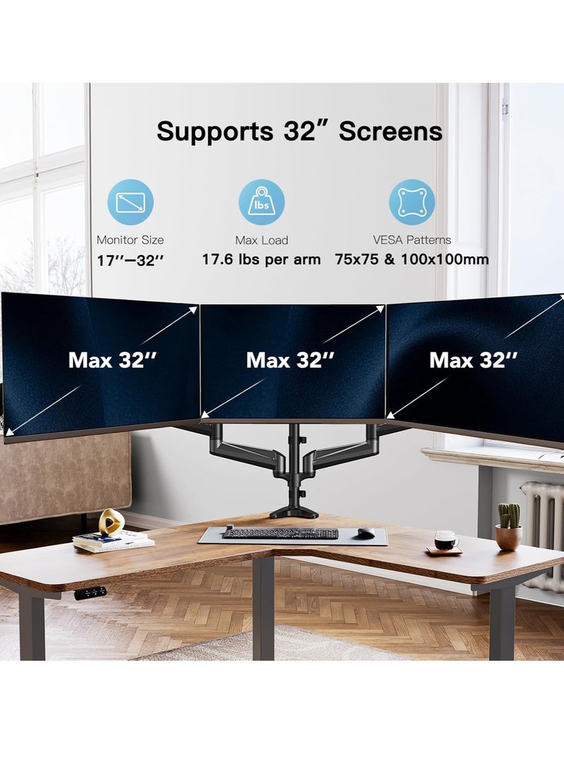 NEW Triple Monitor Mount for 17-32 Inch Screens – Height Adjustable Monitor Arm, Holds Up to 8kg per Arm, Black  - Image 2