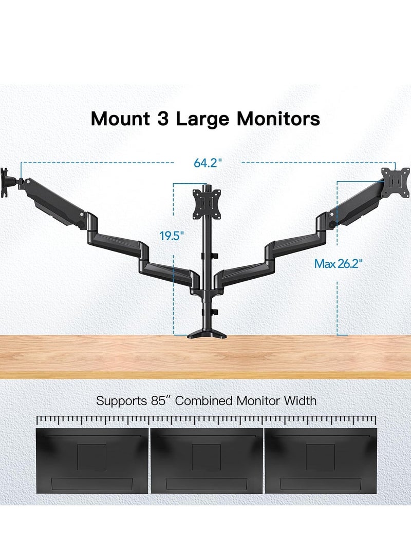 NEW Triple Monitor Mount for 17-32 Inch Screens – Height Adjustable Monitor Arm, Holds Up to 8kg per Arm, Black  - Image 3